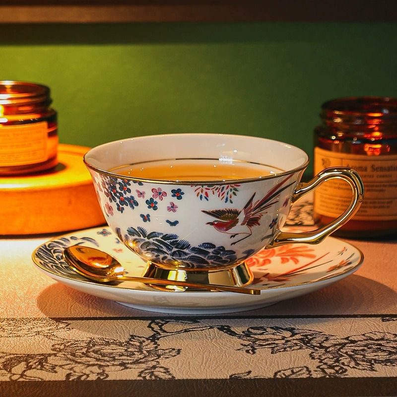 Oriental Flora Bird Tea Cup and Saucer Set