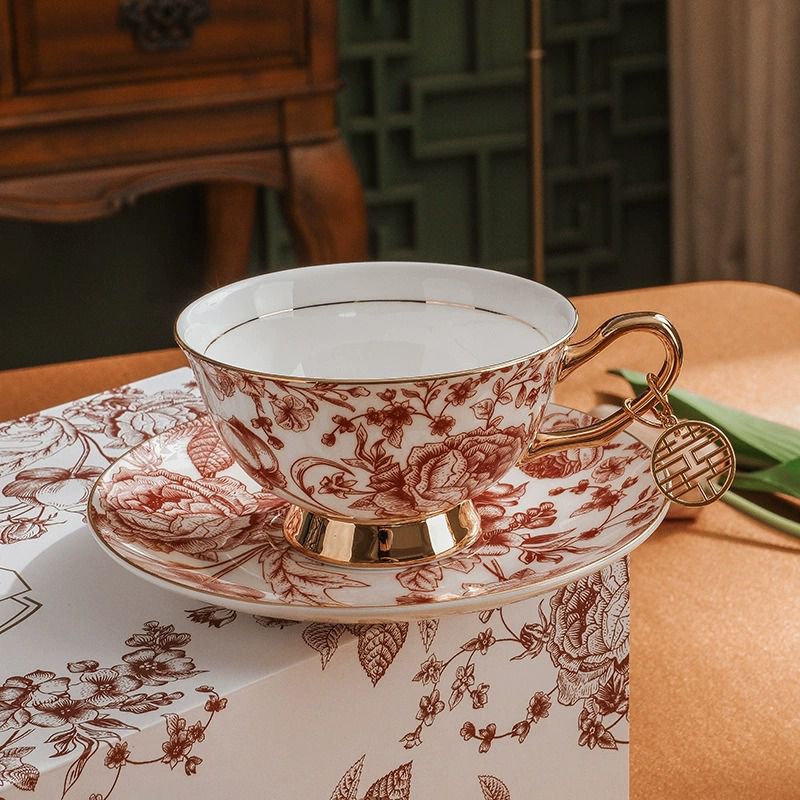 Red Rose Garden Tea Cup and Saucer Set