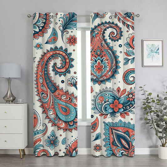 Retro Orange Paisley Flower Blackout Curtain