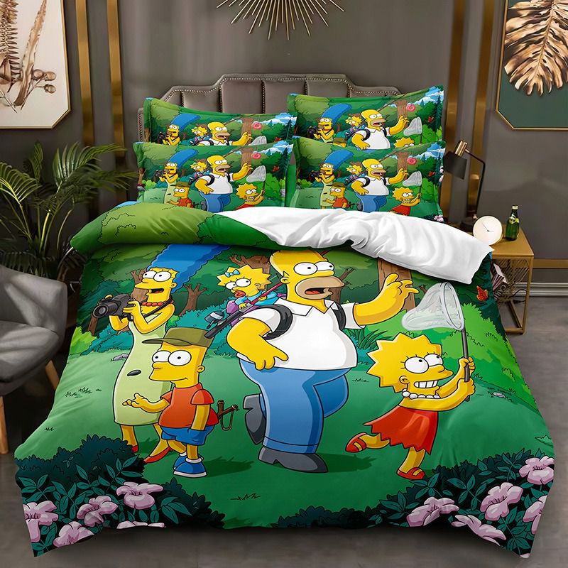 The Simpsons Bedding Set American Familty Cartoon Duvet Covers Pillow Cover Bedroom Set HeartCasa