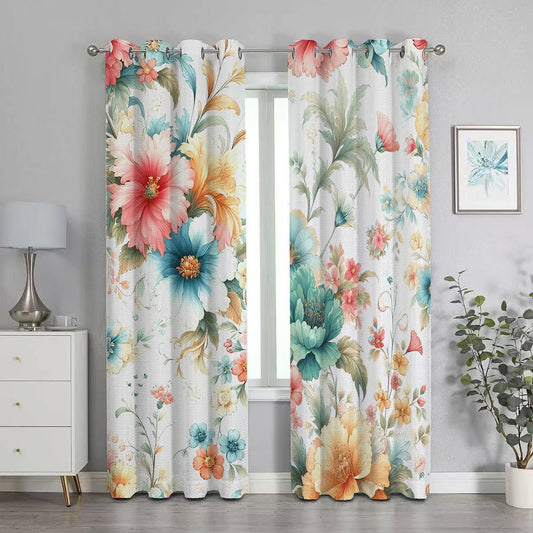 Seamless Spring Floral 2 Panels Blackout Curtain