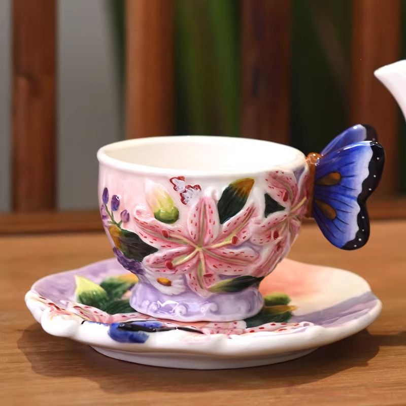 Spring Butterfly Tea Cup and Saucer Set