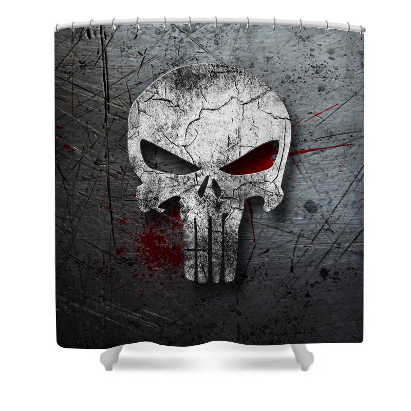 Stylized Skull Grunge Superhero Shower Curtain - 4Pcs Set