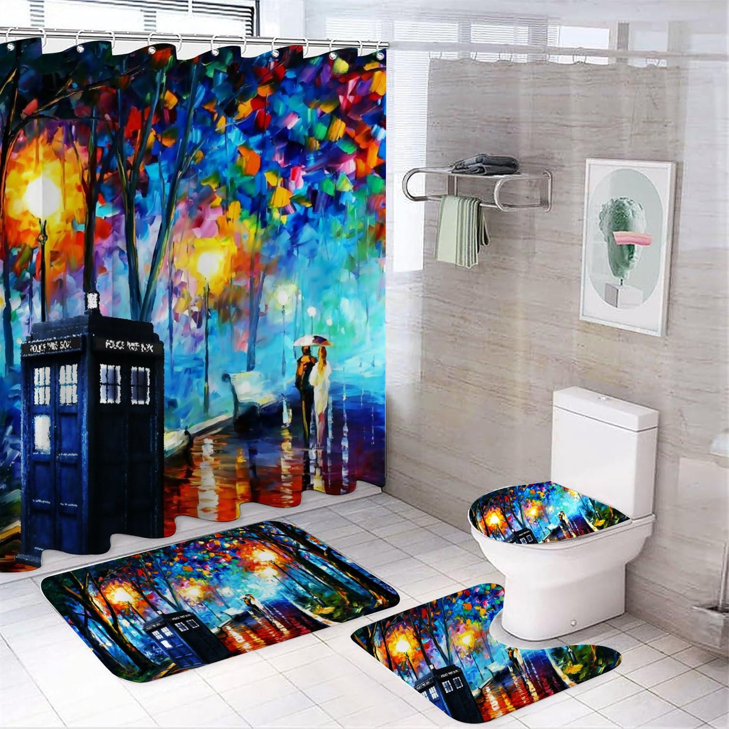 Duschvorhang Doctor Who, Tardis, Police Box, Paris, Rainy Day, 180x180cm