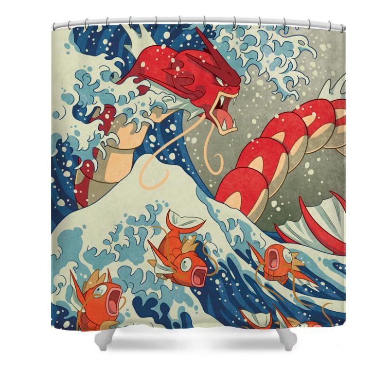 The Great Wave Red Gyarados Shower Curtain