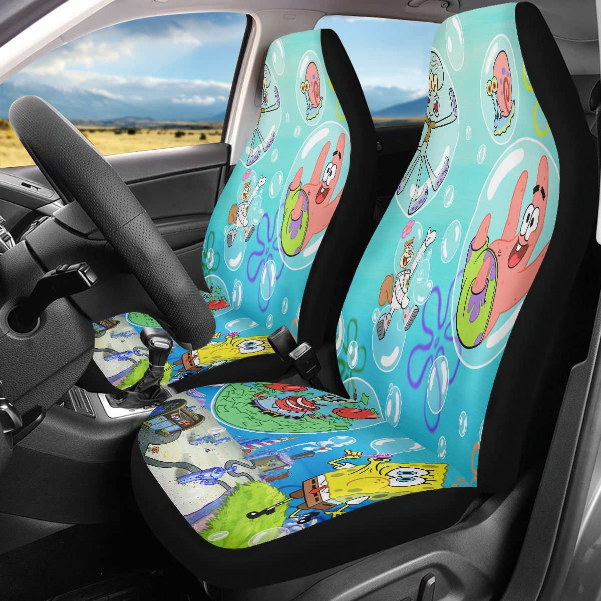 Yellow Sea Sponge Cartoon Car Seat Cover