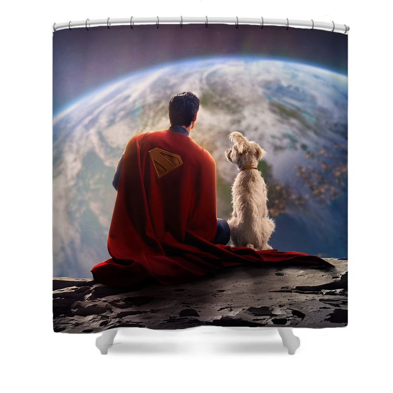 Superhero with Dog Shower Curtain