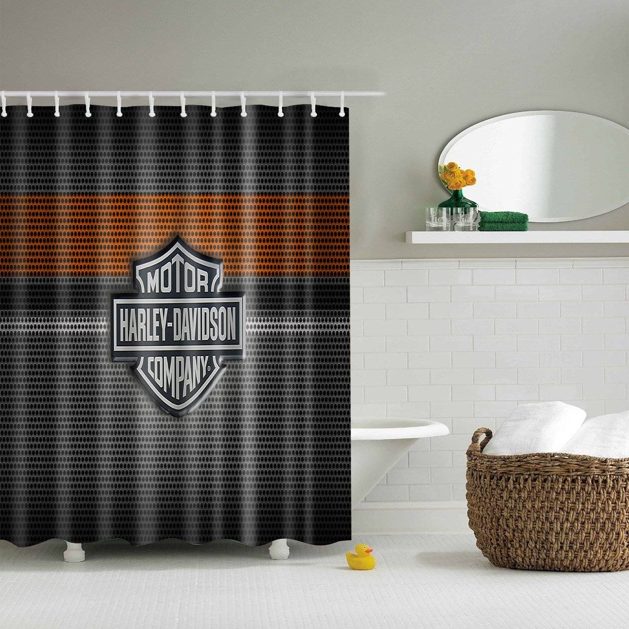 Black Orange Stripe Motor Shower Curtain