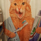 Brushing Teeth Funny Kitten Pet Ginger Cat Shower Curtain