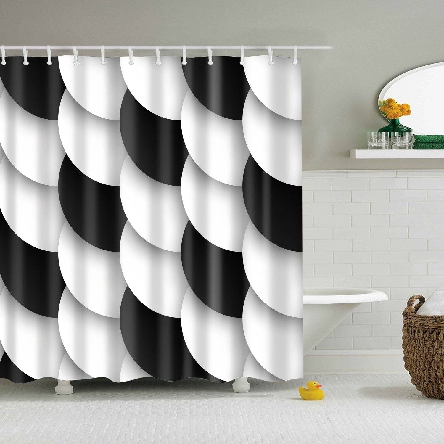 Black White Geometric Sparkle Scale Shower Curtain