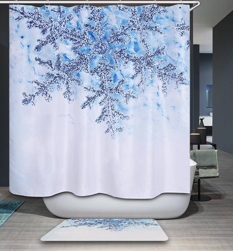 White Backdrop Christmas Holiday Big Blue Snowflake Shower Curtain