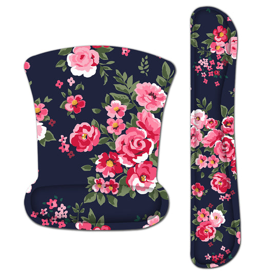 Watercolor Rose Flower Mouse Pad with Wrist Rest Keyboard Support