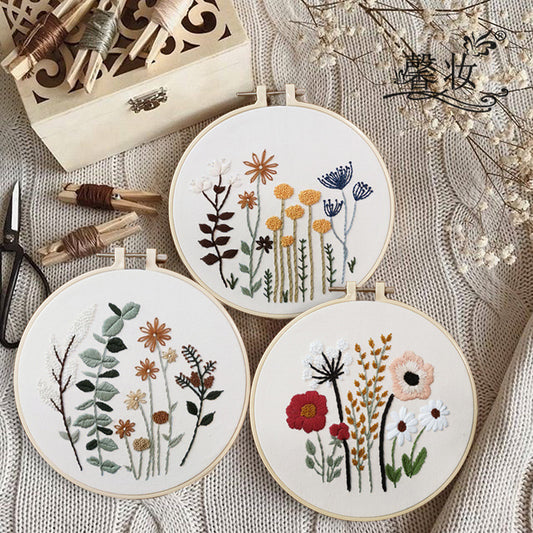 3 Pack of Wildflower Floral Embroidery Kits Spring Season Cross Stitch