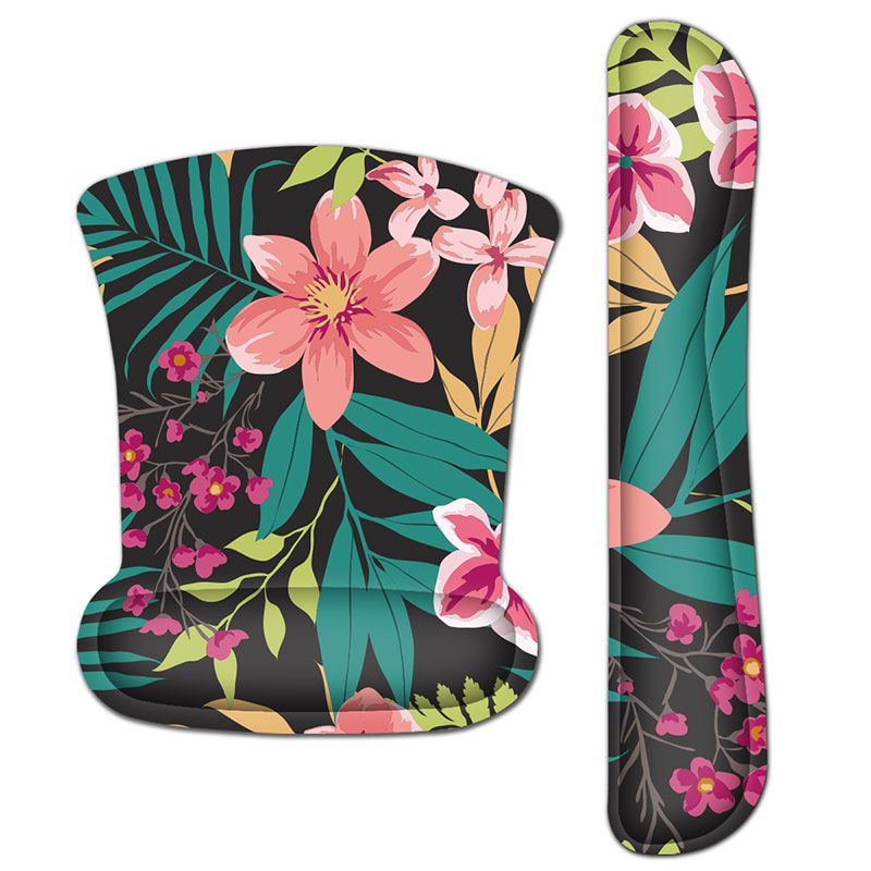 Tropical Palm Leaf Hibiscus Mouse Pad with Wrist Rest Keyboard Support