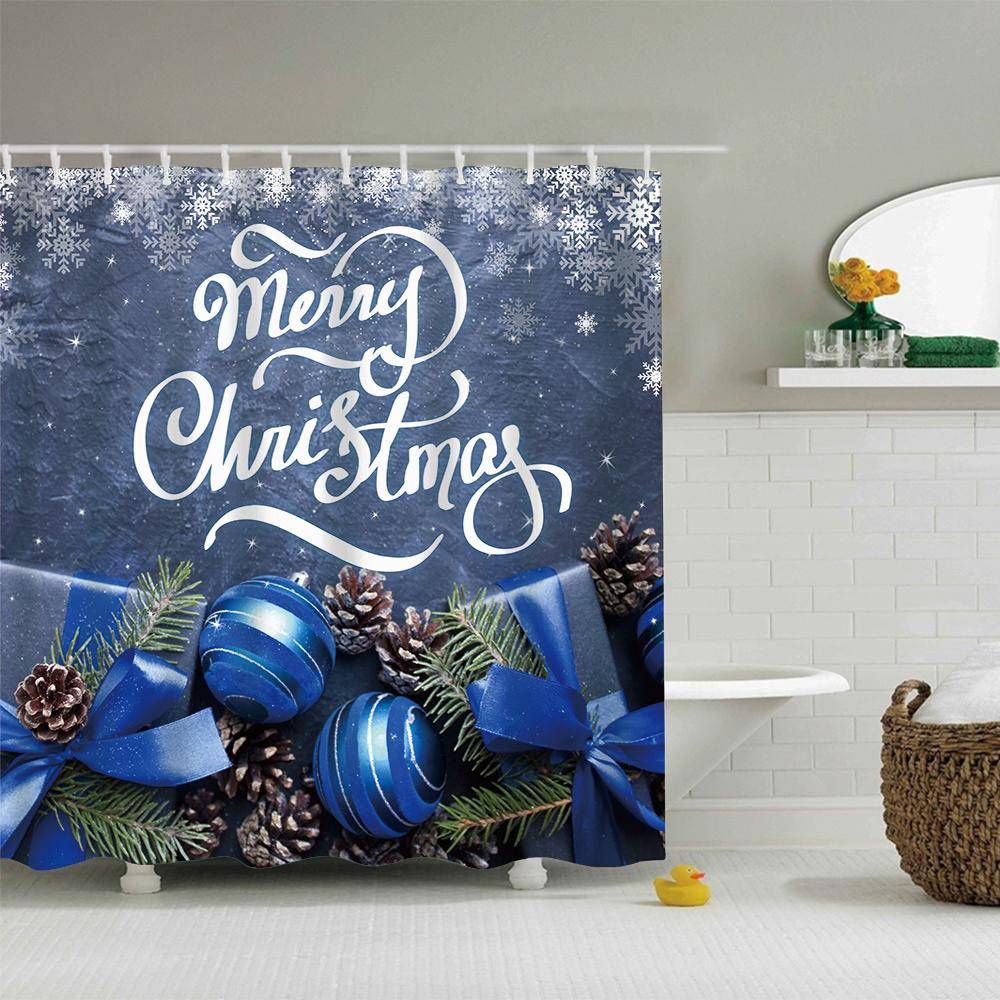 Xmas Gifts with Snowflake Blue Christmas Shower Curtain