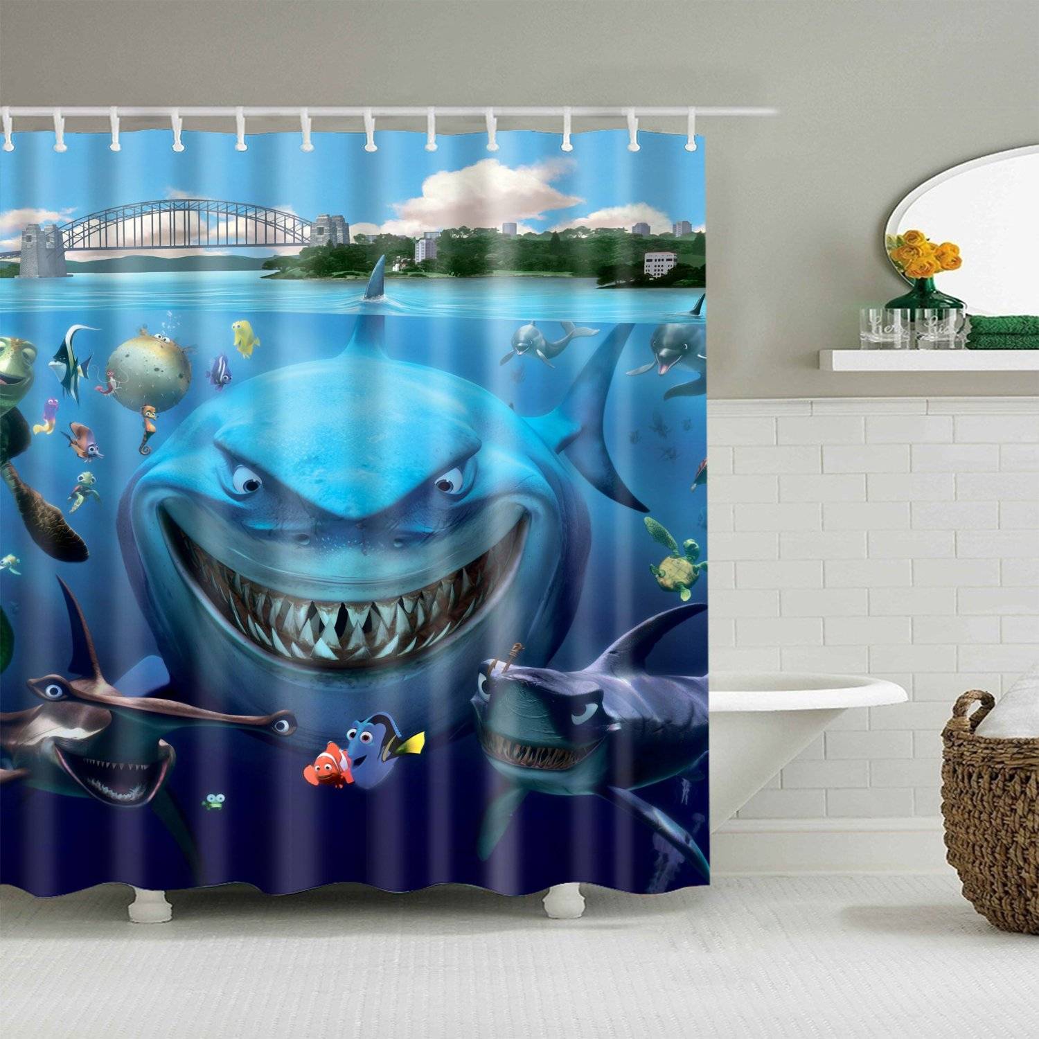 Cartoon Marine Shark Finding Nemo Shower Curtain