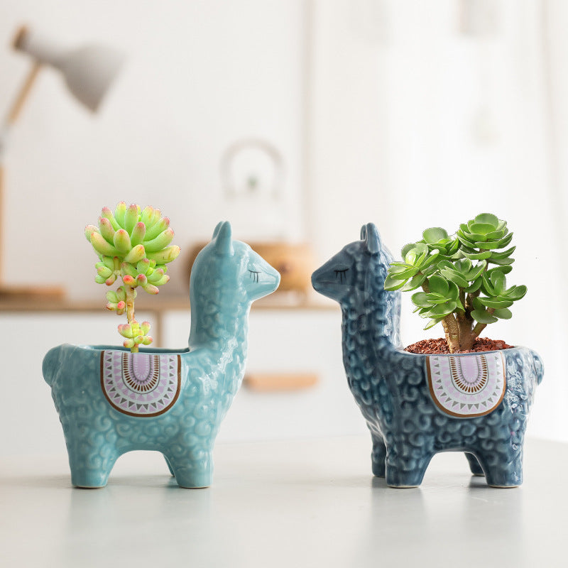 Llama Succulent Pots with Drainage Cute Cartoon Animal Shape Indoor Small Plant Cactus Planter