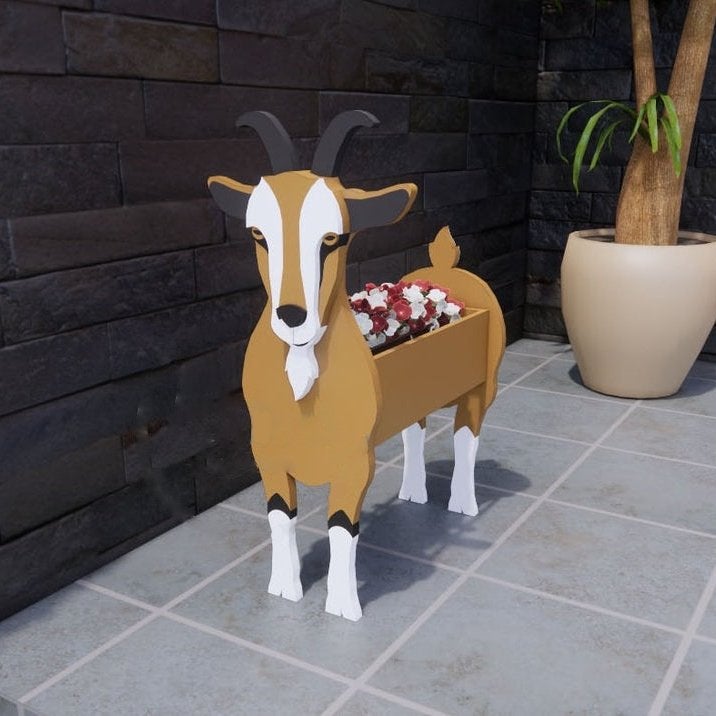 Goat Planter Yellow White Colors Flower Pot Box