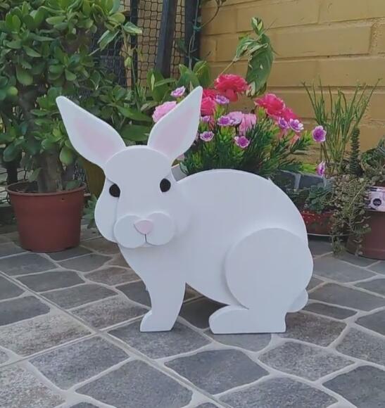 Rabbit Planter White Bunny Flower Pot Box