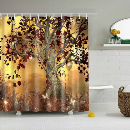 Fall Autumn Maple Leaves at Dawn Brown Tree Shower Curtain