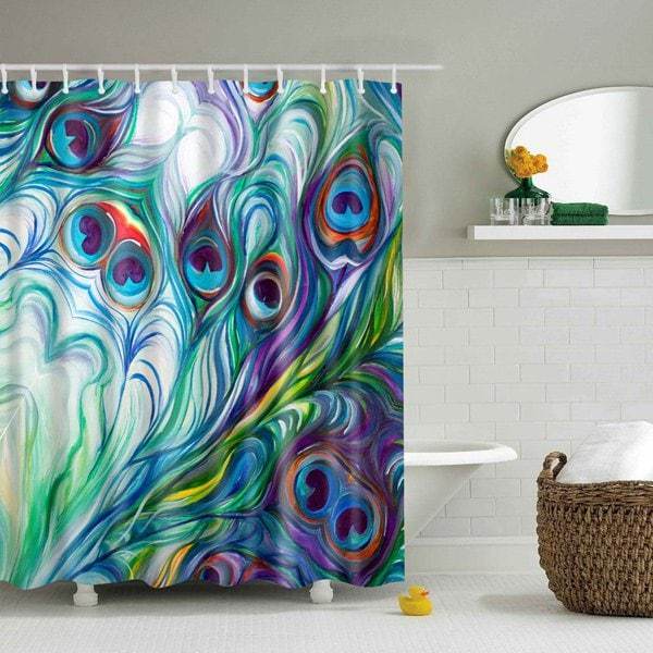 Beautiful Green Blue Colors Peacock Feather Shower Curtain