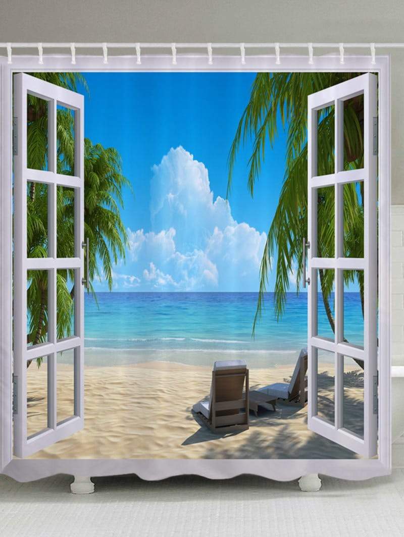 Summer Vacation Window Views Seashore Chairs Beach House Shower Curtain