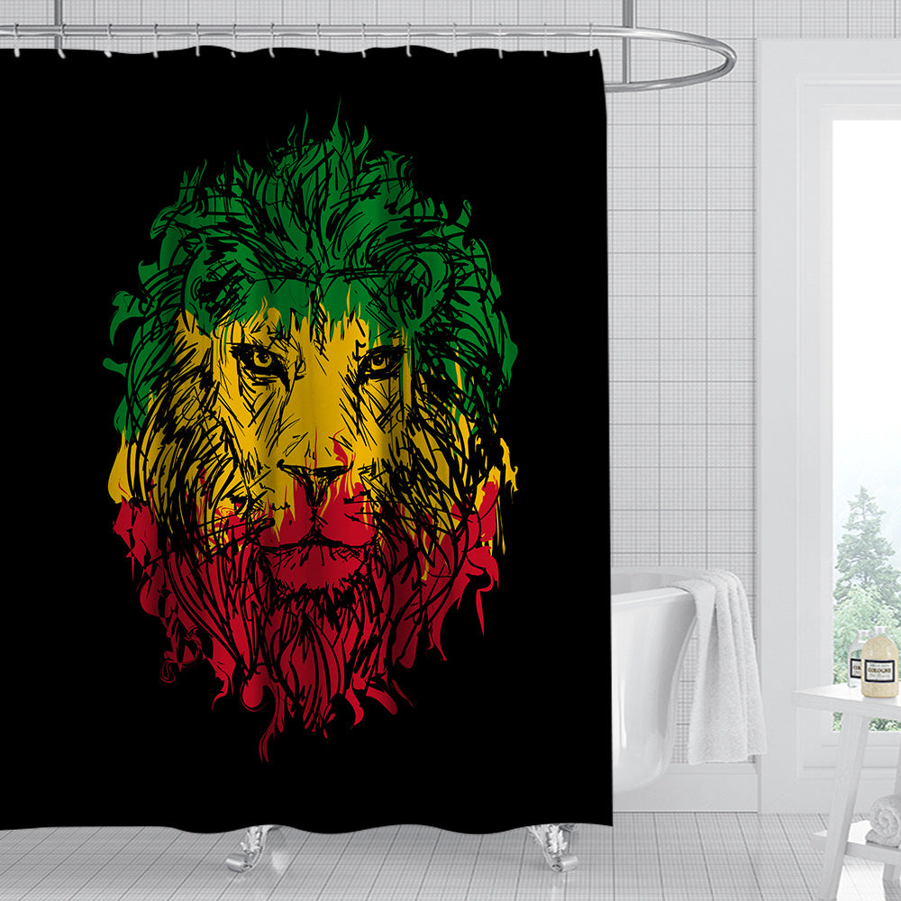 Green Yellow Red Animal Face Symbol Rasta Lion Shower Curtain