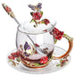Girly Enamel Butterfly Tea Cup with Lids Plate Glass Saucer Set - 3 Pieces