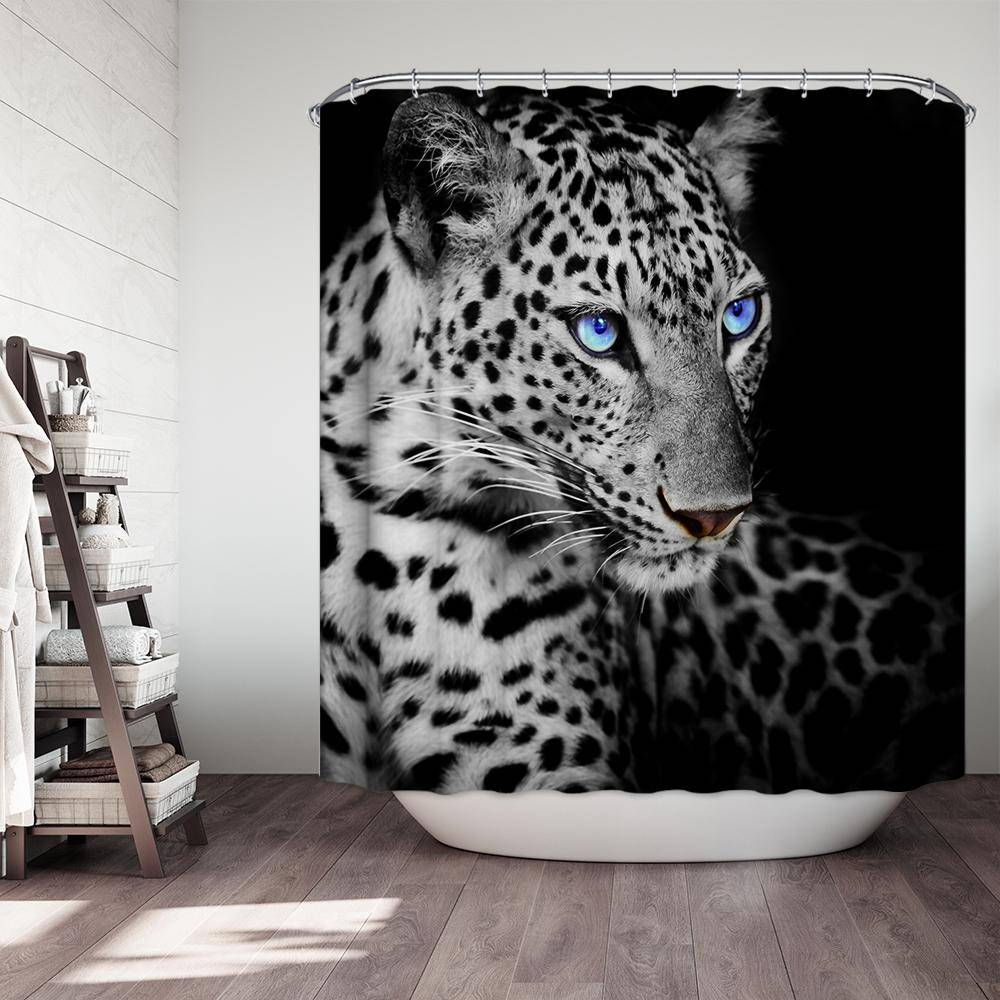 Black White Blue Eyes Wild Animal Snow Leopard Shower Curtain