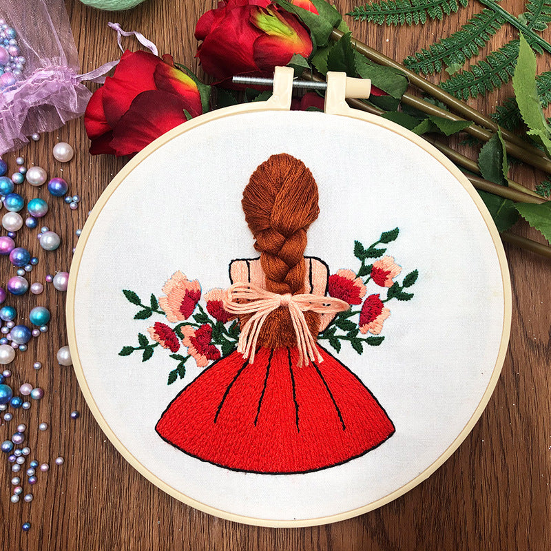 Wedding Embroidery Kits BFF Best Friend Rose Floral Girl with Dress and Beautiful Hairstyle Cross Stitch