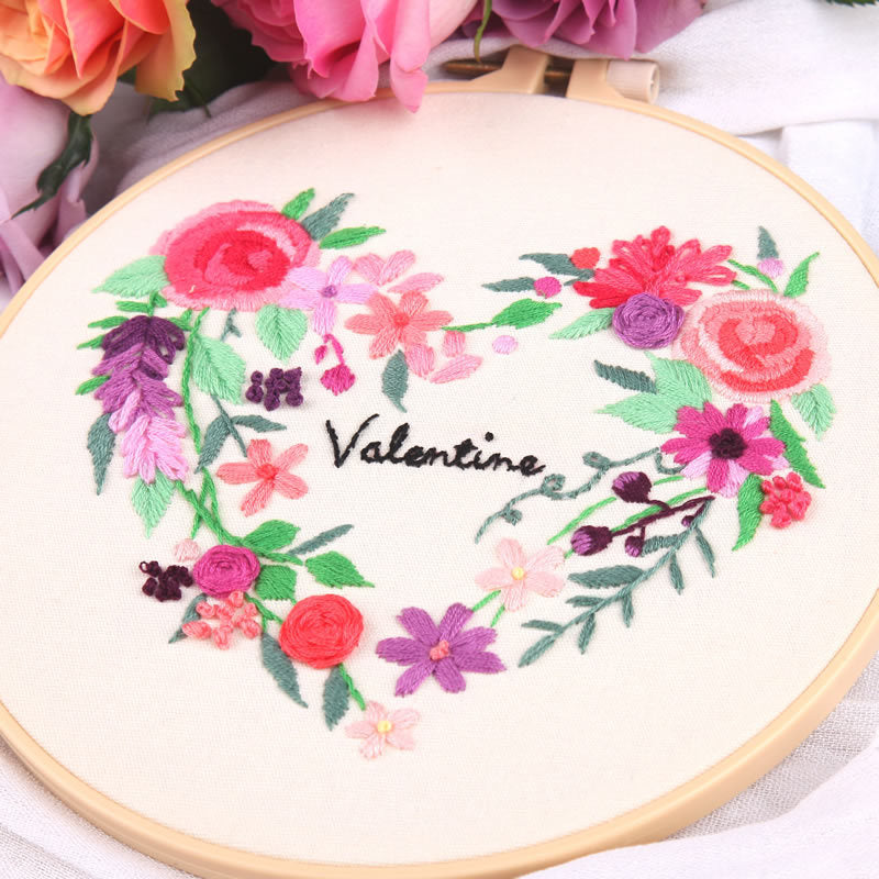 Love Quotes with Floral Around Embroidery Kits