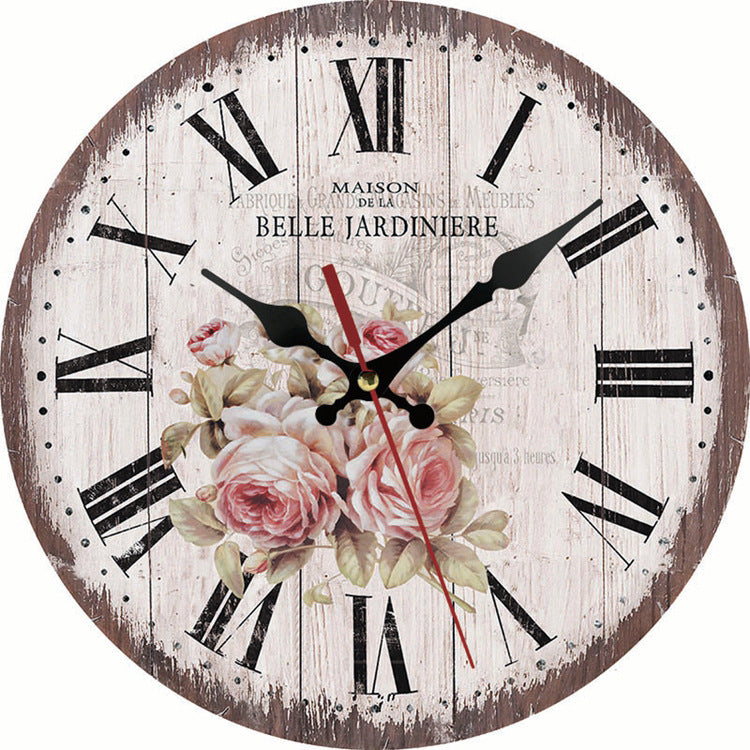 Pink Rose Floral Vintage Wooden Wall Clocks