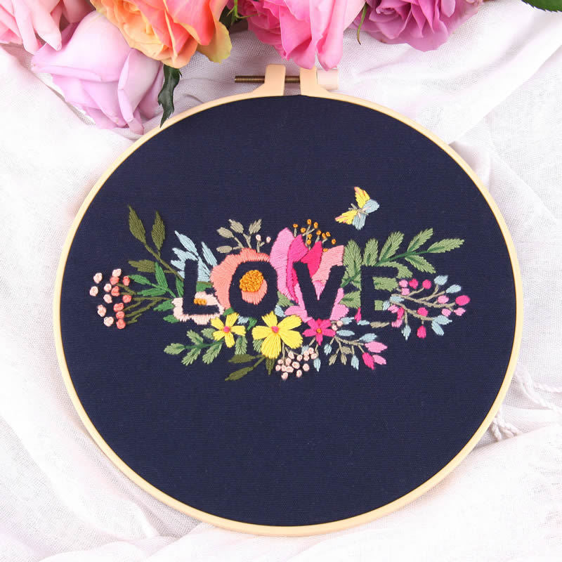 HeartCasa Love Floral Embroidery Kits, Wedding Gift Idea, with Bamboo Hoops  for Beginners