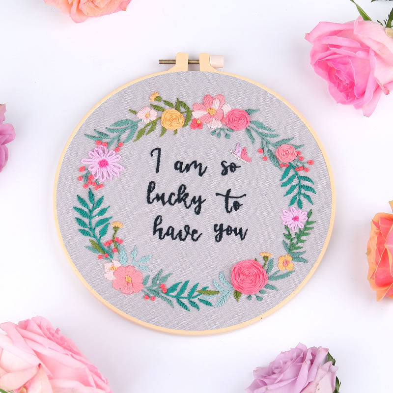 Love Quotes with Floral Around Embroidery Kits