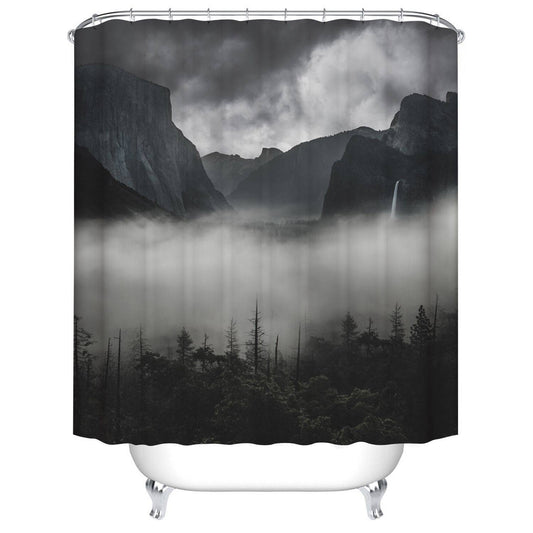 Foggy Forest Tree at Night Black Smoky Mountain Shower Curtain