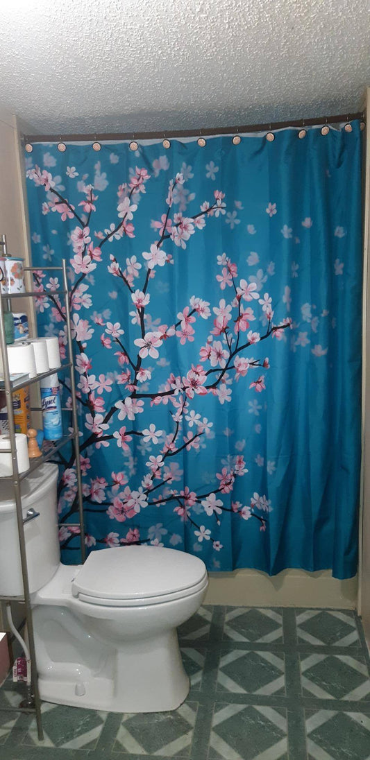 Japanese Natural Floral Pink Plum Blossom Shower Curtain