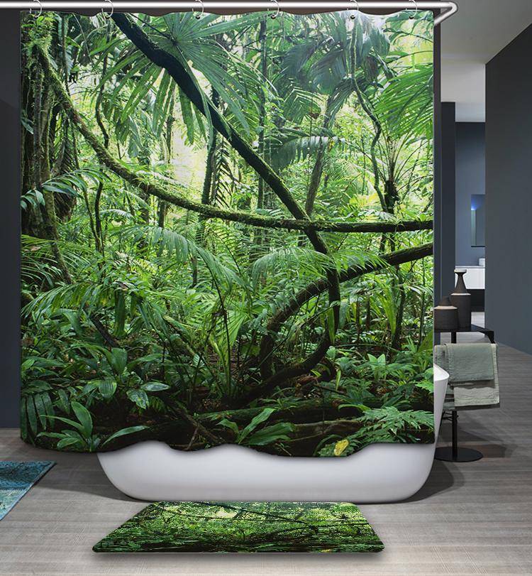 Tropical Green Foliage Plants Rain Forest Scenery Landscape Jungle Trees Shower Curtain