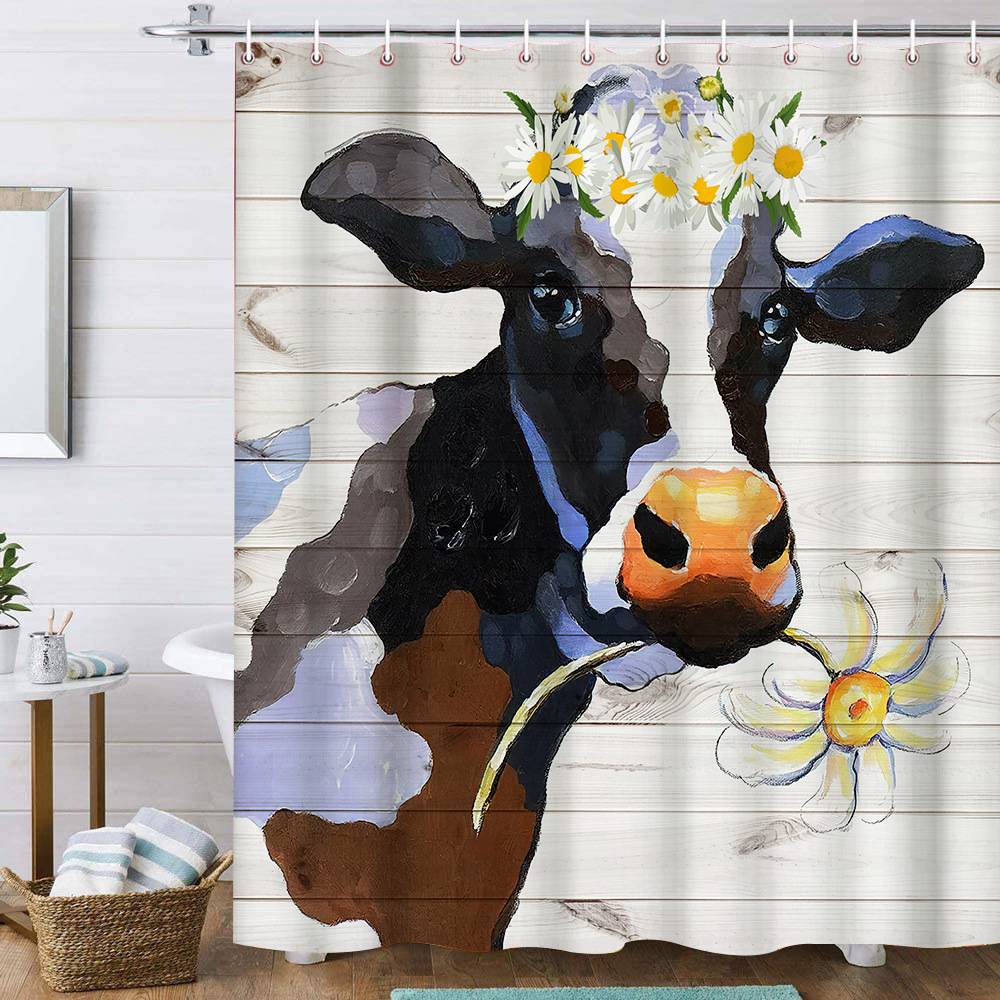 Cow with Daisy Farm Animal Barn Door Shower Curtain