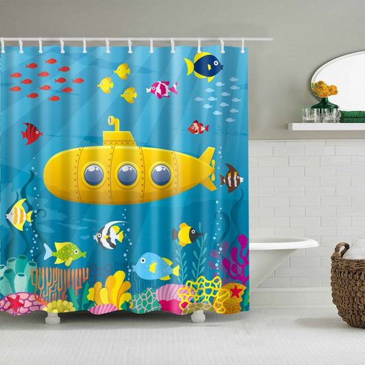 Underwater Sea Life Nautical Cartoon Yellow Submarine Shower Curtain