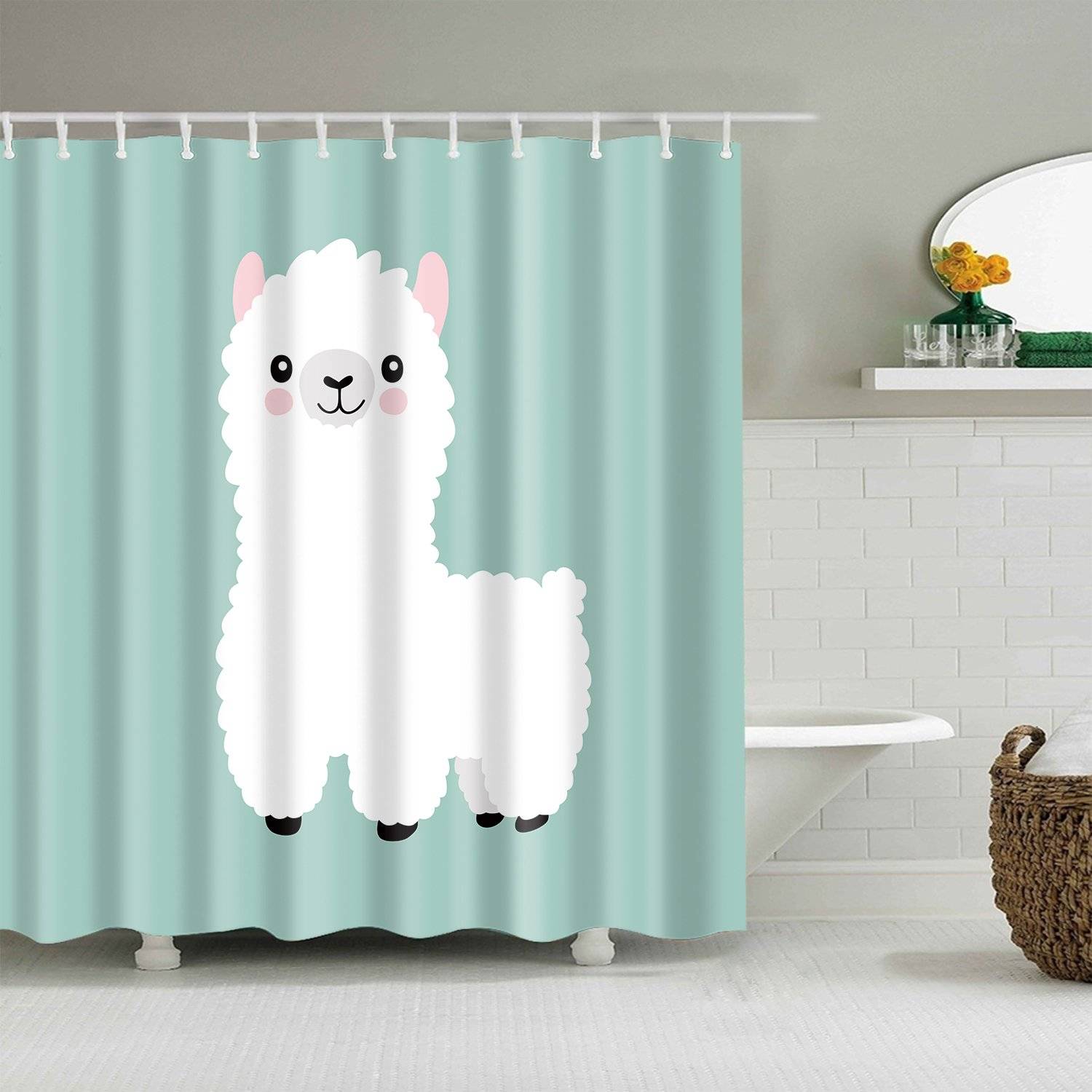 Cute White Alpaca Animal Pet Cartoon Llama Shower Curtain