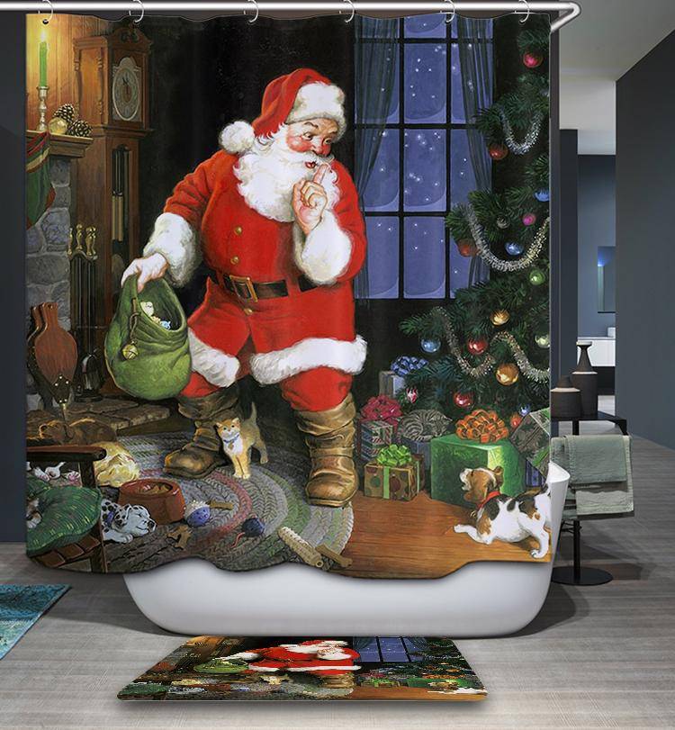 Sending Gift in House Fireplace Santa Shower Curtain