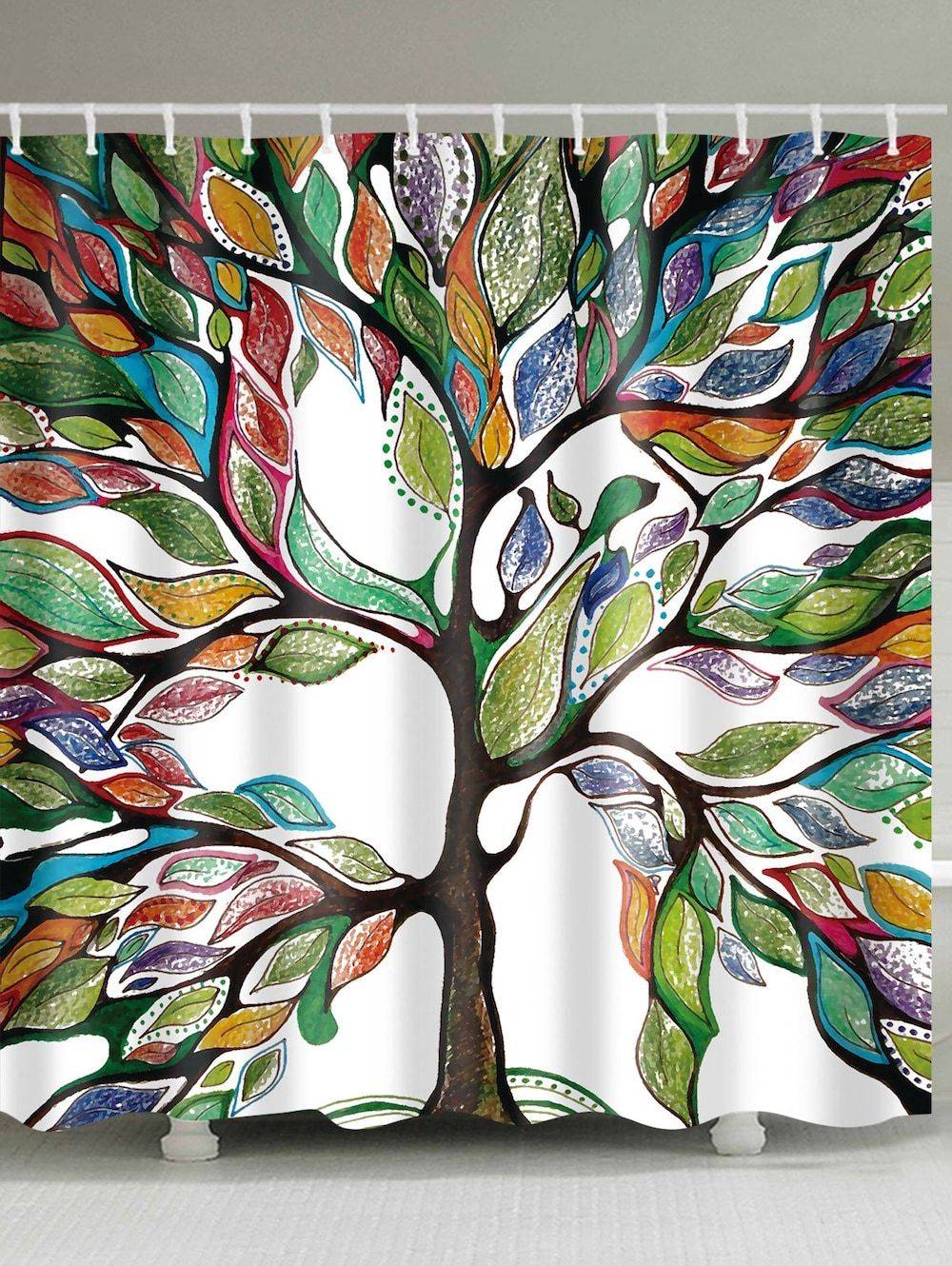 Green Yellow Leaves Tree of Life Shower Curtain