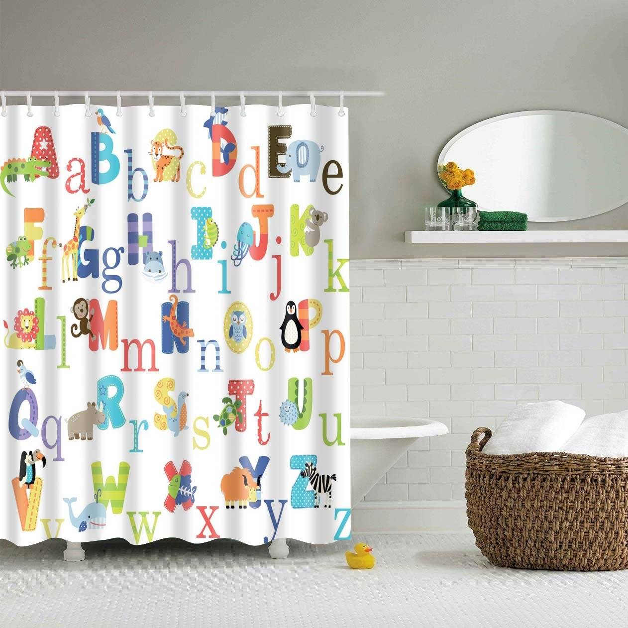 Cartoon ABC Kids Educational Animal Alphabet Shower Curtain