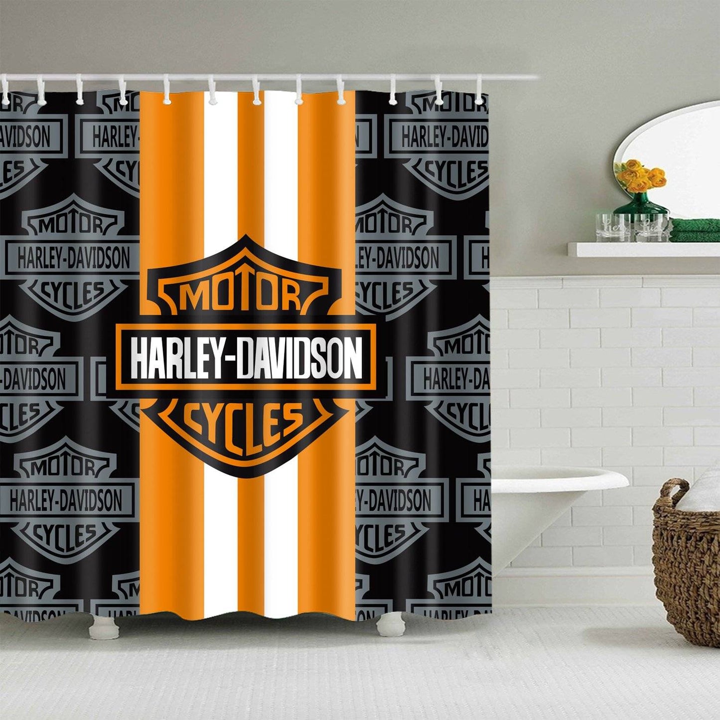 Black Symbol Stripe Orange Harley Davidson Shower Curtain
