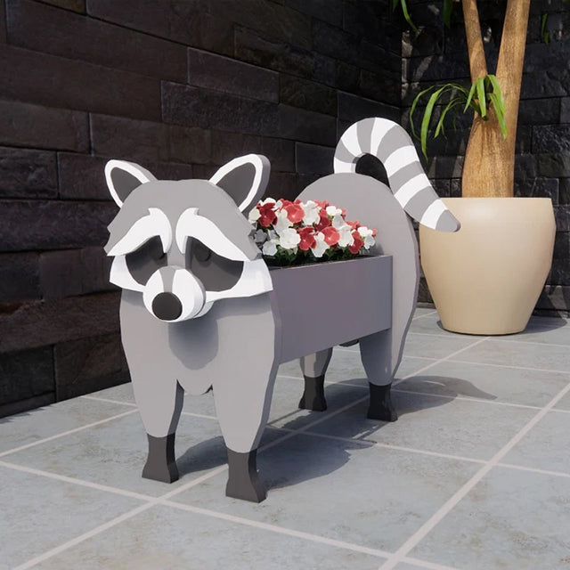 Grey Raccoon Shaped Planter Flower Pot Box