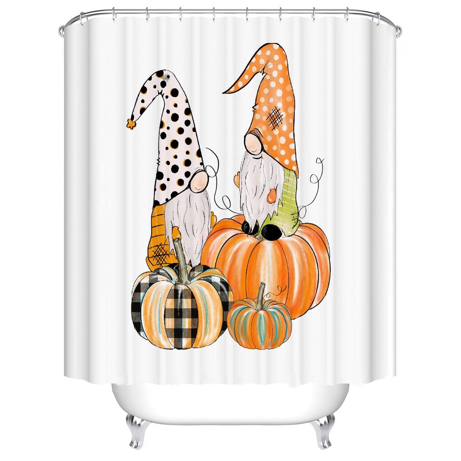 Cartoon Thanksgiving Holiday Harvest Gnome Pumpkin Shower Curtain