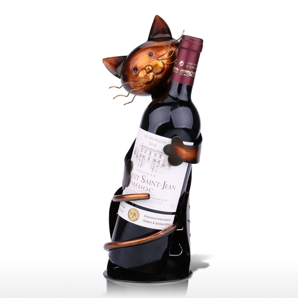 Wrought Iron Art Cat Wine Bottle Holder