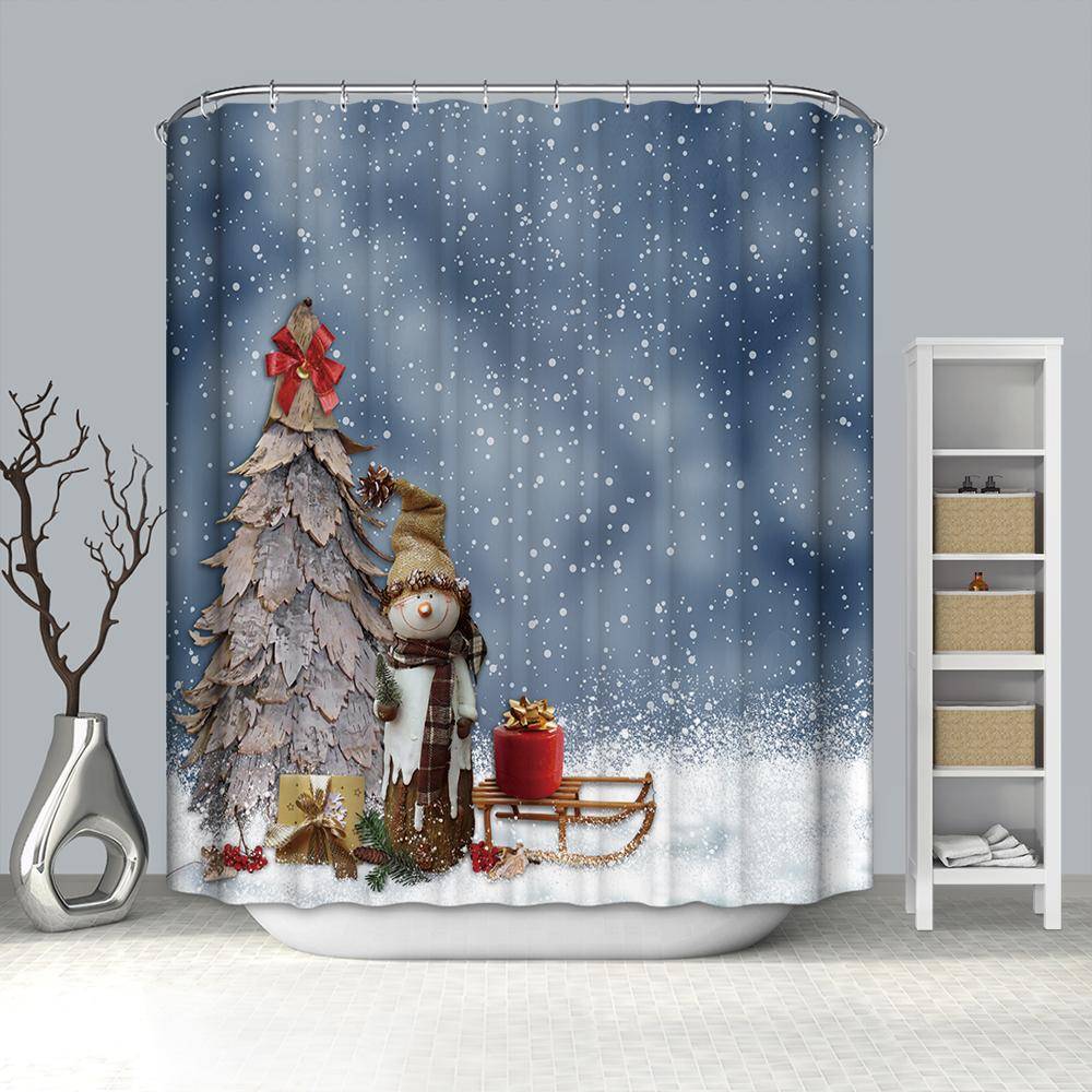 Snowy Day Old Christmas Tree Primitive Snowman Shower Curtain