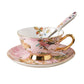 3 Pieces Aesthetic Pink Magpie Bird with Tree Floral Coffee Tea Cup And Saucer Set with Spoon