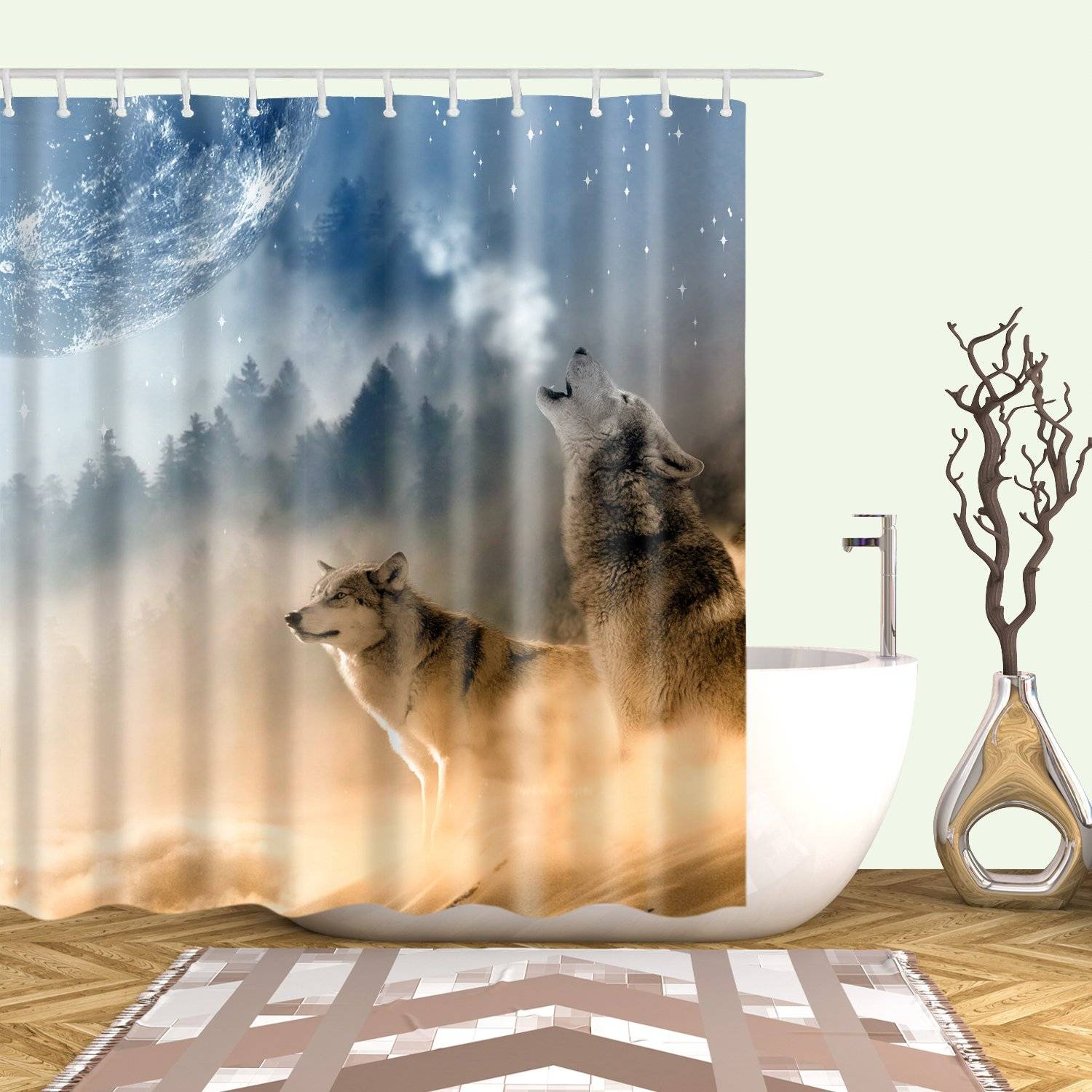 Howling To Moon Forest Animal Wolf Shower Curtain